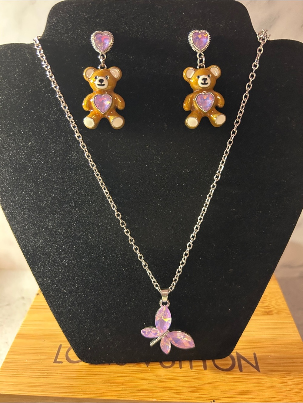 Paparazzi Purple Teddy Bear and Butterfly Necklace Set